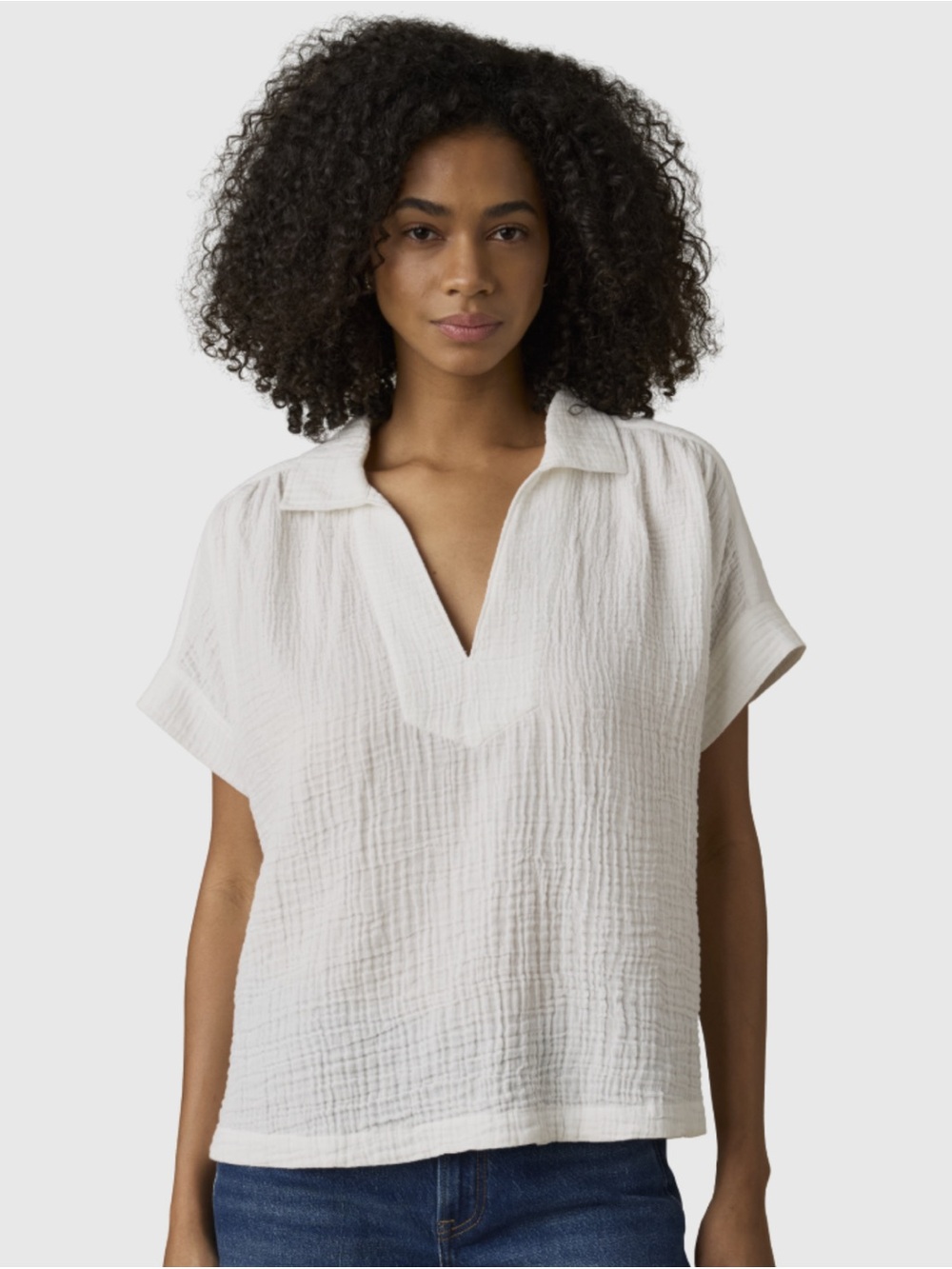 Faherty Dune Cotton Gauze Zoe Top White 100% Organic Cotton Lightweight L